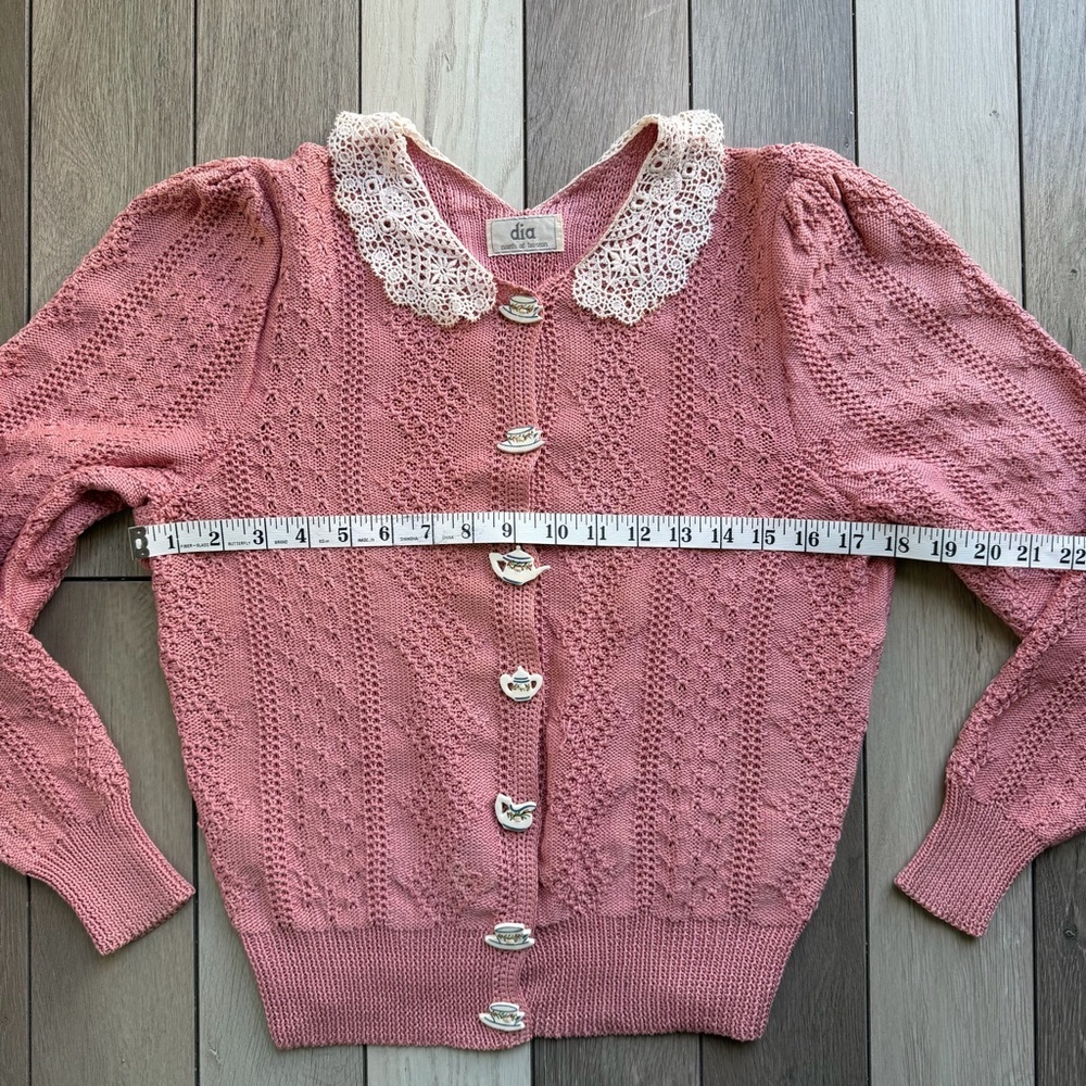 Día North Of Boston 1987 Vintage Cardigan With Teapots & Teacups Buttons - Picture 3 of 10